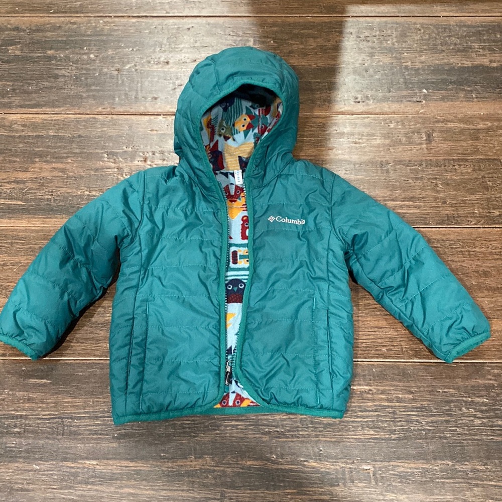 Columbia Toddler jacket 18-24mo reversible - Green and animal fleece